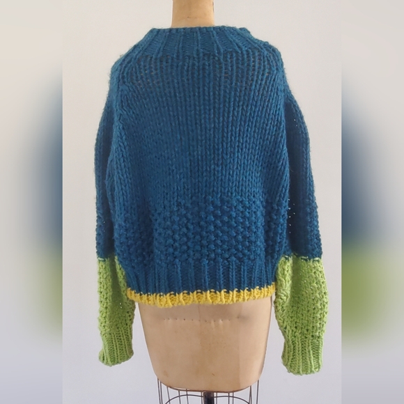 Dr. Bloom Tamborito Colorblock crew neck Sweater, size M/L, teal/green/yellow - Picture 3 of 6